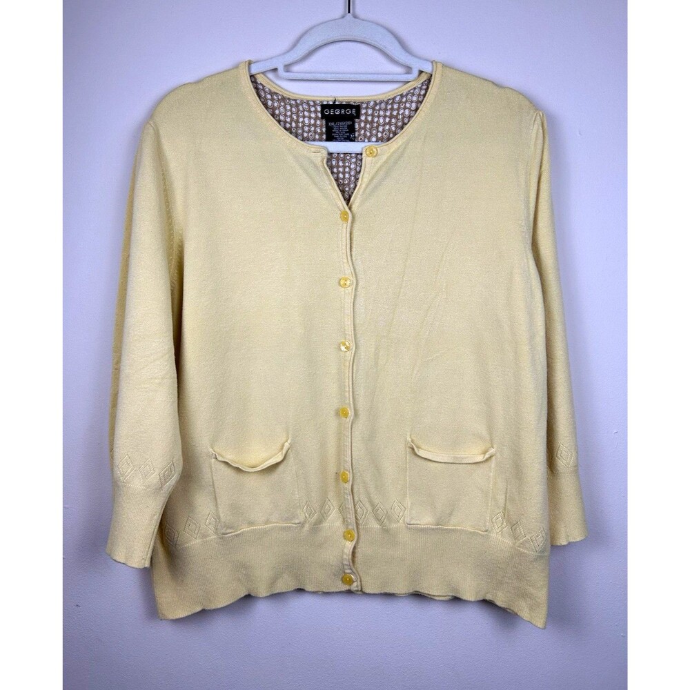 George Women's XXL Butter Yellow Solid Knit Button Front Cardigan Sweater